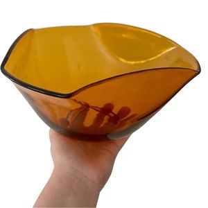1960’s MCM Vintage Anchor Hocking Folded Amber Glass Bowl, Burnt Umber